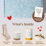 Unboxme Get Well Gift Box - USDA Organic Get Well Soon Self Care Package for Women | Fluffy Socks, Mug, Lemon & Ginger Tea Set, Sea Salt, Sage Scented Candle, Sending Hugs Card | Feel Better Basket - Image 3