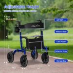 BigAlex Rollator Walker with Seat, Walker for Seniors with Wider Seat,Folding Rolling Walker with 10" All-Terrain Wheels,Lightweight Aluminum Walker Rollator with Backrest,Cup Holder,Blue - Image 7