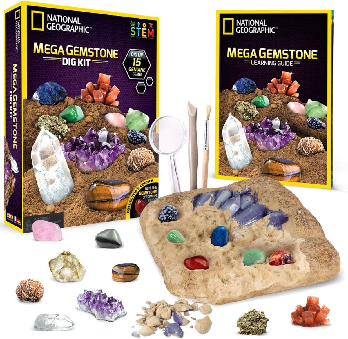NATIONAL GEOGRAPHIC Mega Gemstone Dig Kit – Dig Up 15 Real Gemstones and Crystals, Science Kit for Kids, Gem Digging Kit, Gift for Girls and Boys, Mining Kit, Rock Collection - Image 1