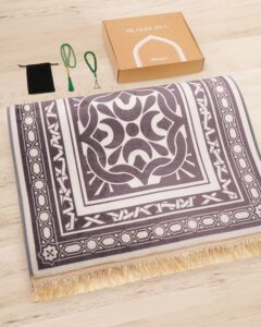 Thick Prayer Mat, Soft Muslim Prayer Rug Islam Men Women, Praying Mat with Islamic Prayer Beads for Muslim Eid Travel Ramadan Gifts, Qibla(Black) - Image 2