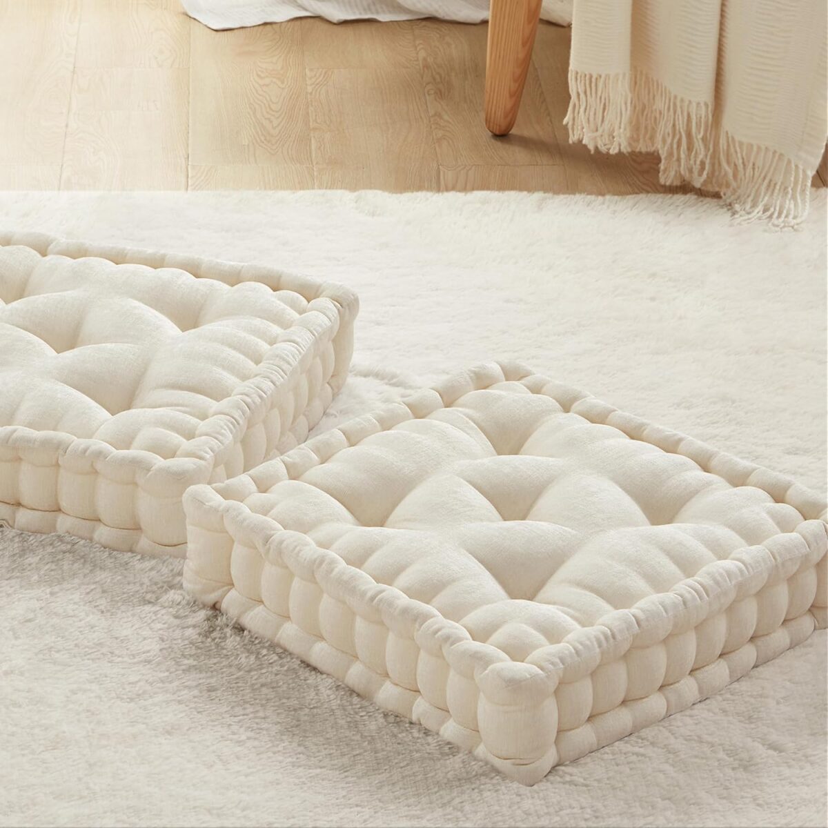 INNA Meditation Floor Pillow, Large Pillows Seating for Adults, Tufted Thick Chenille Cushion for Yoga Living Room Sitting (Inna White) 2 Pack - Image 1