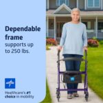 Medline Aluminum Rollator Walker with Seat, Purple, 250 lb. Weight Capacity, Lightweight, 6” Wheels, Foldable, Adjustable Handles, Rolling Walker for Seniors - Image 2