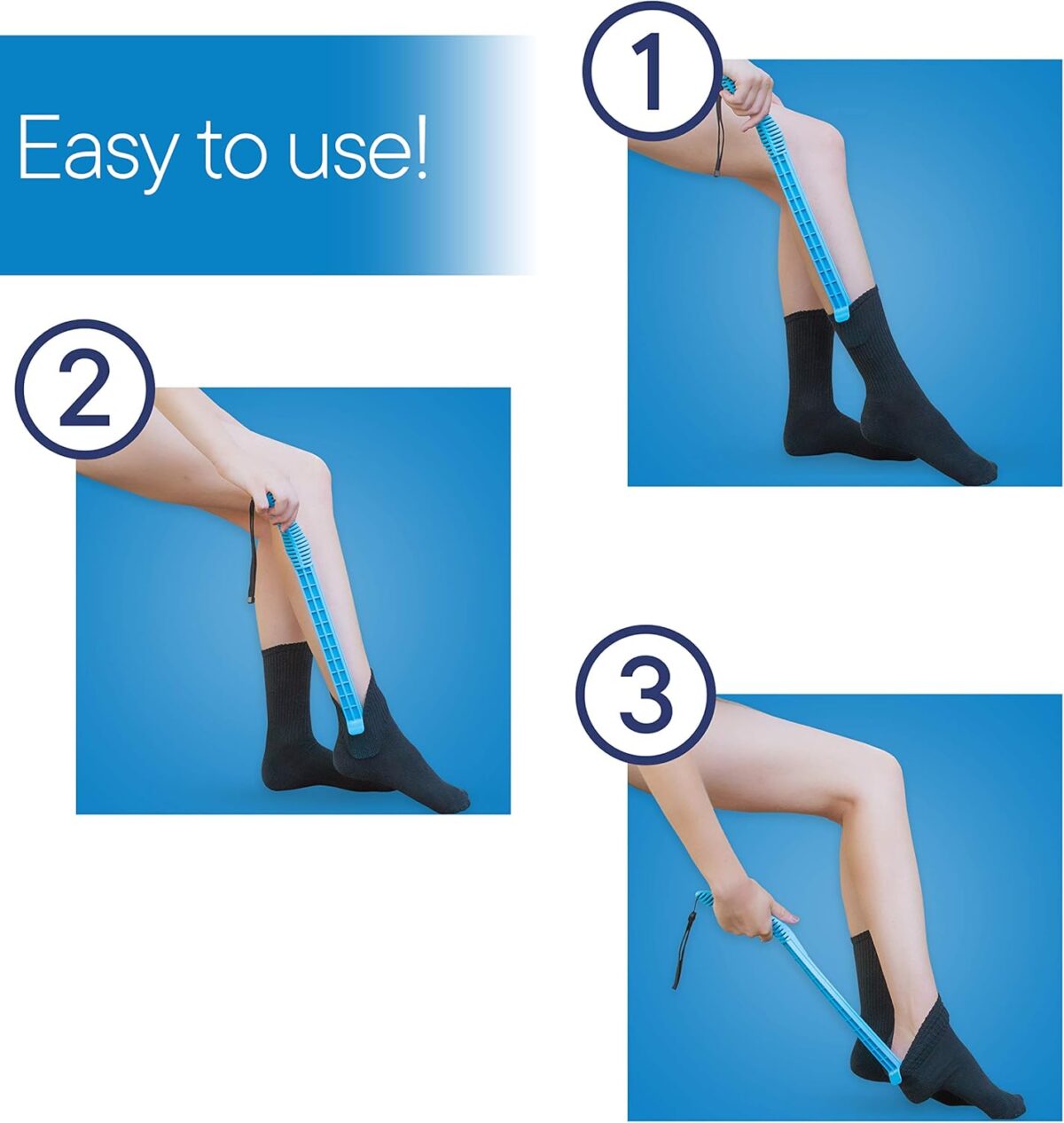 RMS Compression Stocking or Sock Aid for Removing Socks or Light to Medium Compression Hosiery for Men or Women with Arthritis or Limited Mobility (Blue) - Image 2