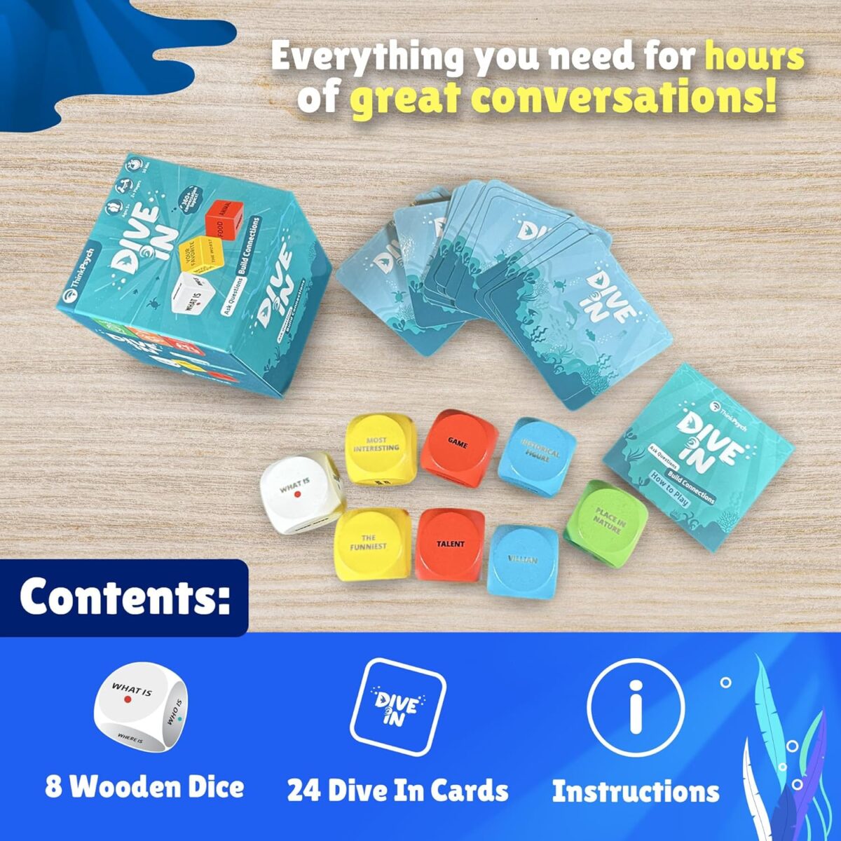 ThinkPsych Dive in - SEL Conversation Dice Game with 400+ Topics | Therapy Games for Kids & Teens | Social Emotional Learning for Home & School | Play Therapy & Counseling Toys | Ages 6-99 - Image 7