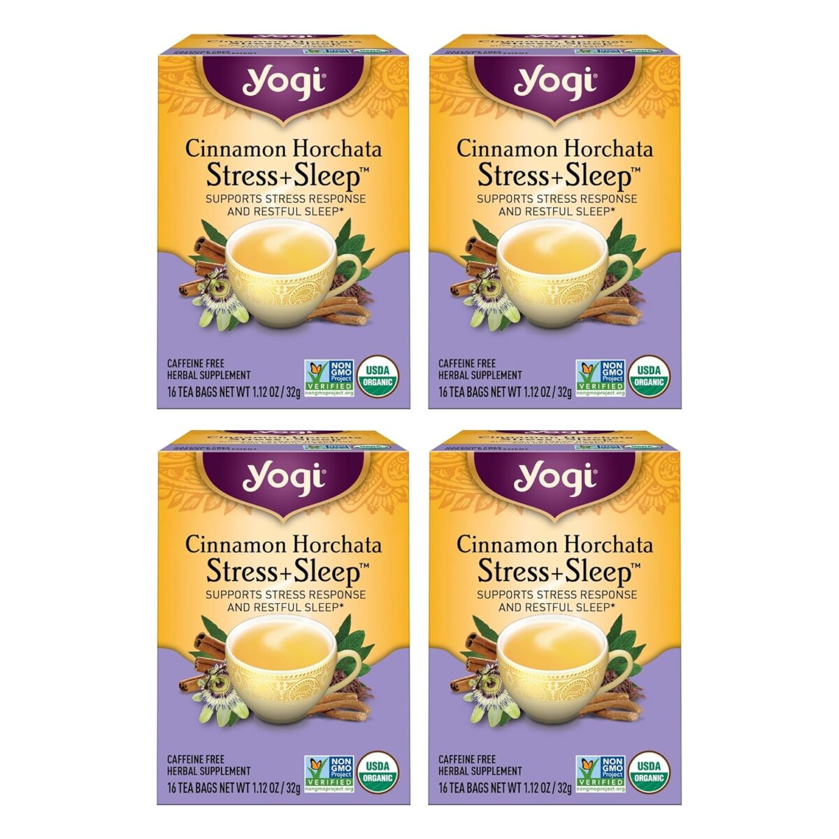 Yogi Tea Cinnamon Horchata Stress & Sleep - 16 Tea Bags per Pack (4 Packs) - Organic Sleep Tea - Supports a Restful Sleep - Includes Ashwagandha, Passionflower & Apple Cider Vinegar - Image 1