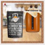 Kombucha Essentials Kit - Includes USDA Organic Kombucha SCOBY + 1-Gallon Glass Fermenting Jar with Breathable Cover + pH Strips + Rubber Band + Adhesive Thermometer - Brew kombucha at Home - Image 2