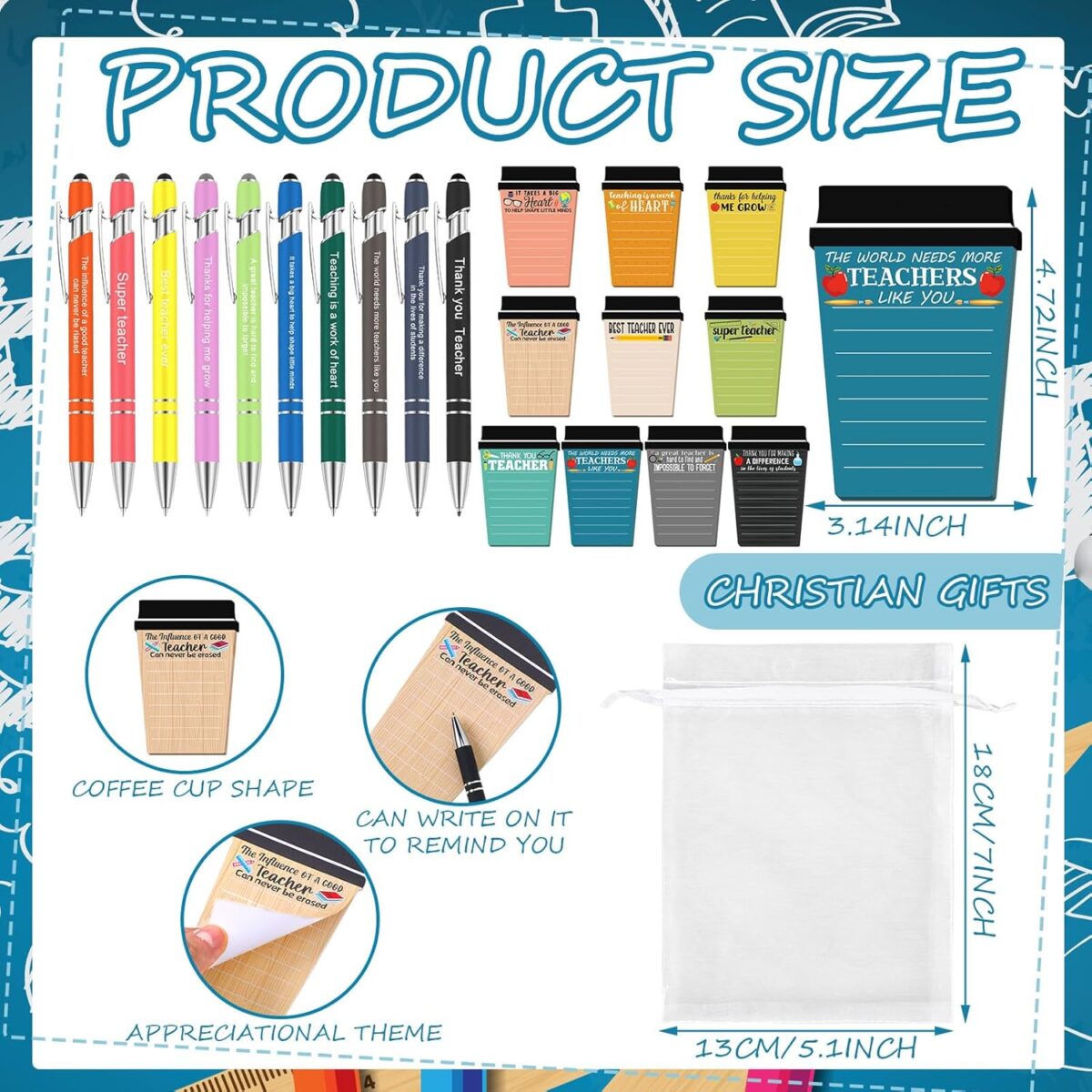 Kosiz 90 Pcs Teacher Coffee Cup Notepad with Pen Teacher Appreciation Gifts Bulk Sticky Notes Graduation Presents Thank You Gifts for Office School Classroom Supplies - Image 2