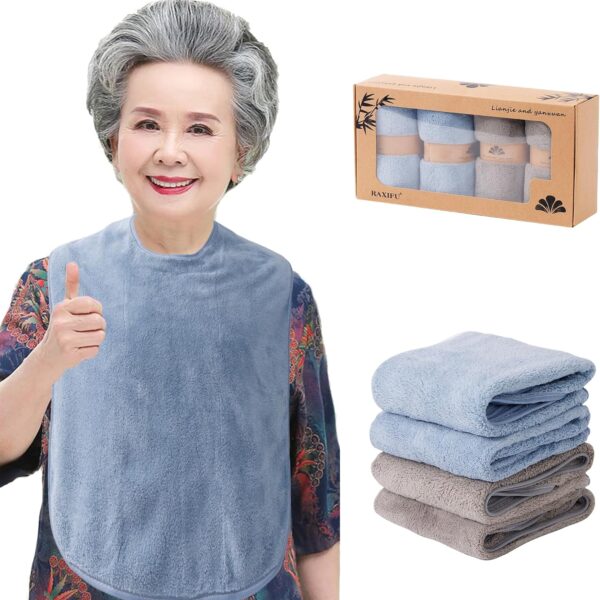 4 Pack Adult Bibs for Men and Women, Adult Bibs for Elderly, Large Towel bibs for Special Needs Adults