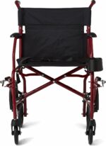 Medline Ultra Lightweight Transport Wheelchair for Adults, Foldable, 19-Inch Seat Width, Red Frame, Black Upholstery - Image 7