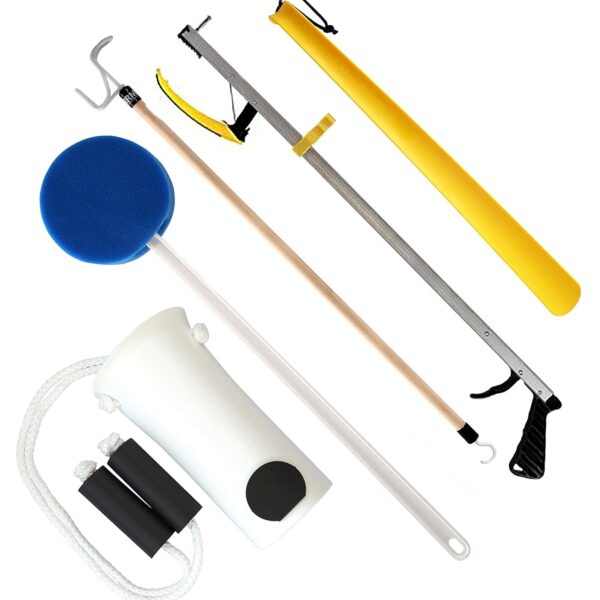 RMS Deluxe 5 Piece Set Hip Kit - Ideal for Recovering from Hip Replacement, Knee or Back Surgery, Mobility Tool for Moving and Dressing (26 Inch Reacher)