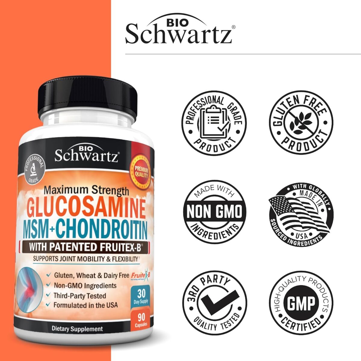 Glucosamine Chondroitin MSM Joint Support Supplement - FSA HSA Approved - Collagen Peptides, Turmeric and Ginger, Hyaluronic Acid, Glucosamine Chondroitin Sulfate - Gluten Free, Non GMO, 180 Capsules - Image 6