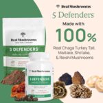 Real Mushrooms 5 Defenders Capsules - Organic Mushroom Extract w/Chaga, Shiitake, Maitake, Turkey Tail, Reishi Supplement for Focus, Immune Support Vegan, Non-GMO, 90 Caps - Image 2