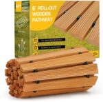 6FT Wooden Garden Pathway, Roll Out Wooden Curved Pathway Weather-Resistant Walkway for Outdoor Patios 17" W Roll Out Hardwood Walkway with Non-Slip Surface Wedding Party Pathways (Curved)