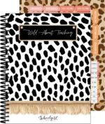 Schoolgirl Style Simply Safari Teacher Planner, 8" x 11" Undated Teacher Planner With Planner Stickers, Leopard Print Teacher Lesson Planner for Classroom Organization and Animal Print Classroom Décor