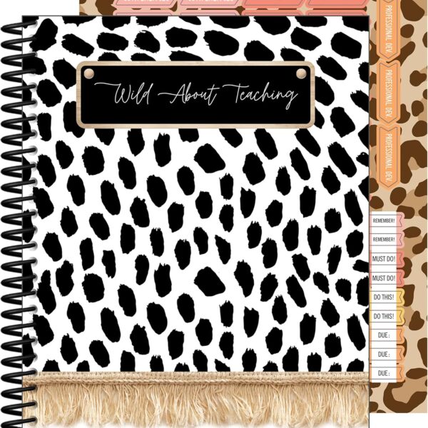 Schoolgirl Style Simply Safari Teacher Planner, 8" x 11" Undated Teacher Planner With Planner Stickers, Leopard Print Teacher Lesson Planner for Classroom Organization and Animal Print Classroom Décor