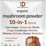 DEAL SUPPLEMENT Organic Mushroom Powder Supplement, 12oz – 10 in 1 Active Blend – Shiitake, Lions Mane, Cordyceps, Chaga, with More –Supports Immune, Energy, & Brain Health – Non-GMO, Vegan