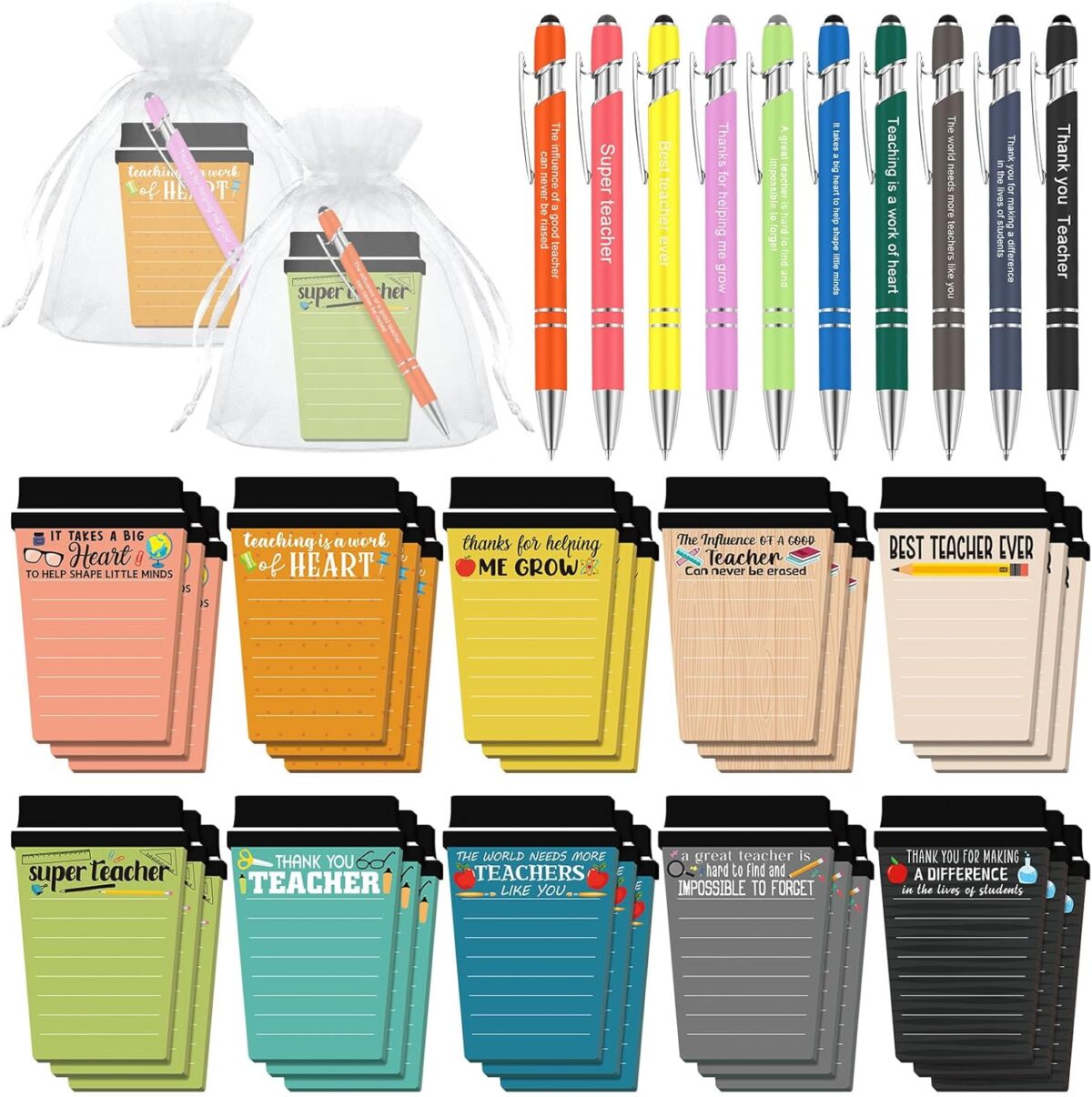 Kosiz 90 Pcs Teacher Coffee Cup Notepad with Pen Teacher Appreciation Gifts Bulk Sticky Notes Graduation Presents Thank You Gifts for Office School Classroom Supplies - Image 1