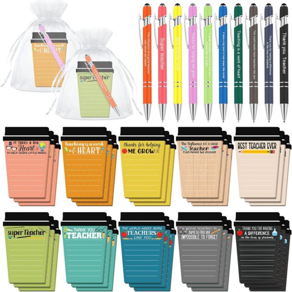 Kosiz 90 Pcs Teacher Coffee Cup Notepad with Pen Teacher Appreciation Gifts Bulk Sticky Notes Graduation Presents Thank You Gifts for Office School Classroom Supplies