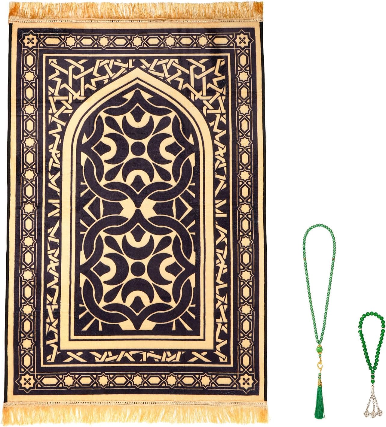 81g962IzVfL._AC_SL1500_.jpg Thick Prayer Mat, Soft Muslim Prayer Rug Islam Men Women, Praying Mat with Islamic Prayer Beads for Muslim Eid Travel Ramadan Gifts, Qibla(Black) - Image 1