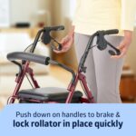 Medline Aluminum Rollator Walker with Seat, Burgundy, 250 lb. Weight Capacity, Lightweight, 6” Wheels, Foldable, Adjustable Handles, Rolling Walker for Seniors - Image 6