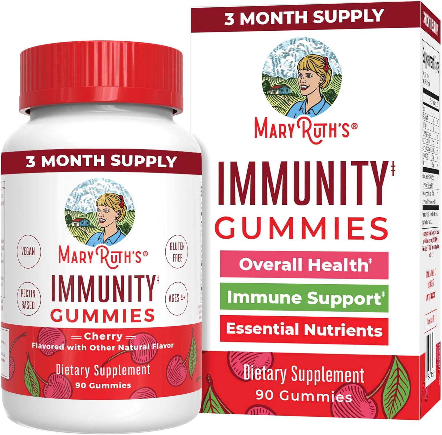 81gJb51qRpL._AC_SL1500_.jpg Mary Ruth's 5-1 Immunity Gummies with Elderberry for Kids & Adults | Cherry | Pectin Based | Vegan | 90 Count - Image 1