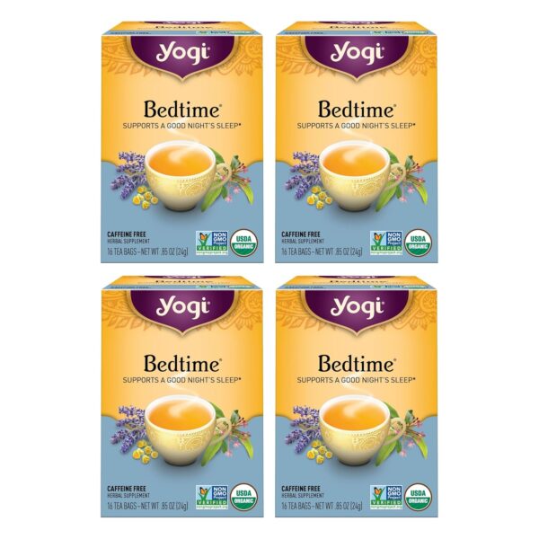 Yogi Tea Bedtime Tea - 16 Tea Bags per Pack (4 Packs) - Chamomile & Passionflower Herbal Tea Blend - Tea to Support a Good Night's Sleep - Includes Lavender, Licorice Root, Spearmint & Cardamom