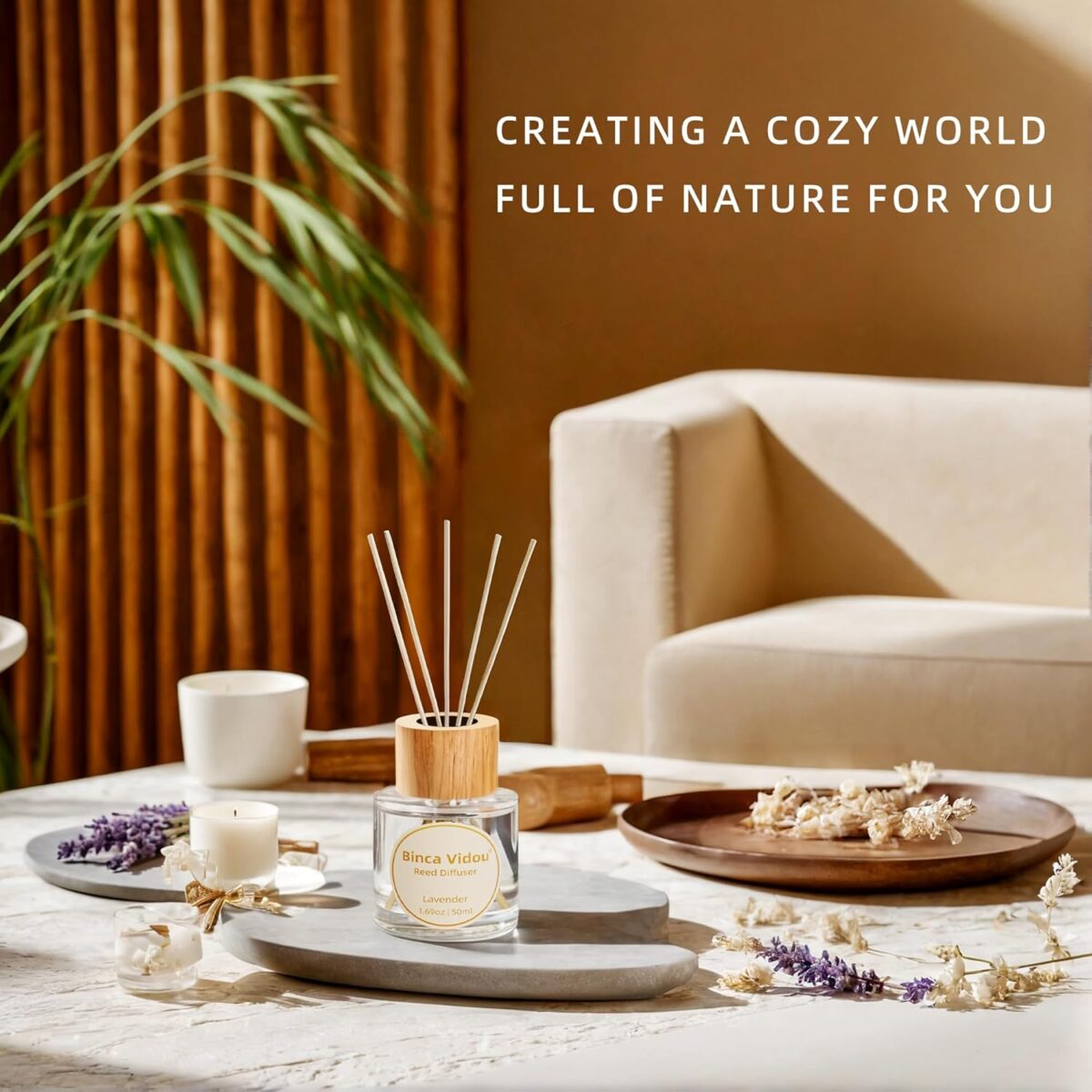 Reed Diffuser Set, Binca Vidou Lavender & Vanilla Natural Scent Oil Diffusers with Sticks for Home Office Bathroom Aromatherapy Decor 1.69oz x 2 - Image 9