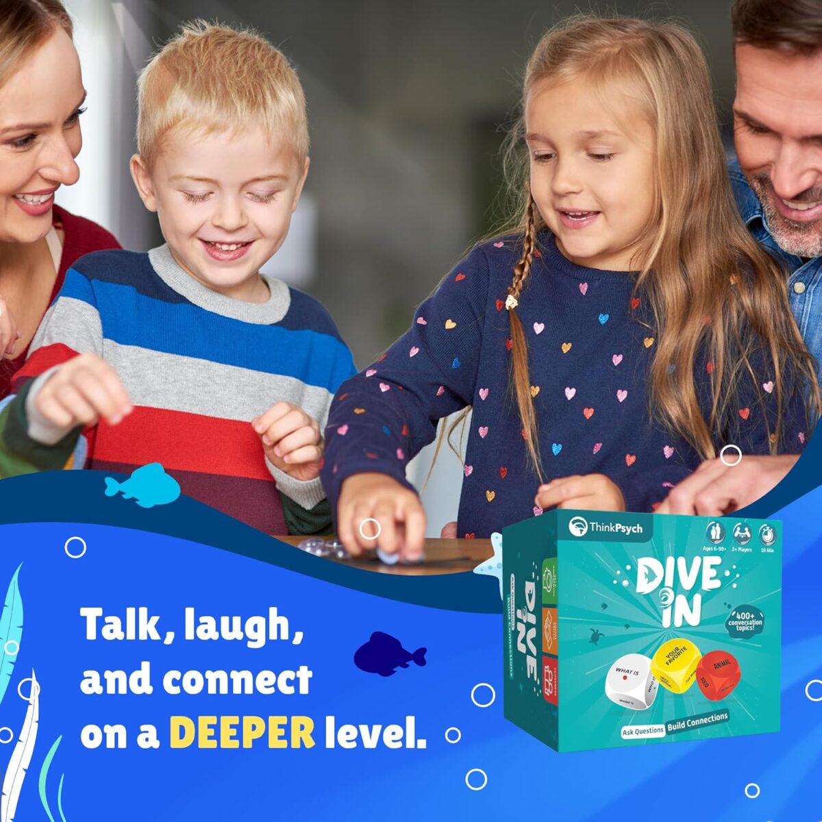 ThinkPsych Dive in - SEL Conversation Dice Game with 400+ Topics | Therapy Games for Kids & Teens | Social Emotional Learning for Home & School | Play Therapy & Counseling Toys | Ages 6-99 - Image 3