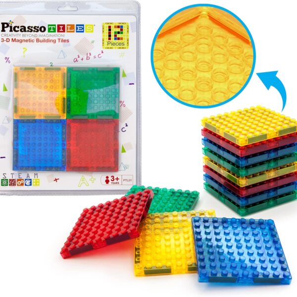 PicassoTiles Magnetic Brick Tiles STEM Creative Magnetic Tiles Building Block Set Building Brick Construction Toy Socket Spikes Toys Accessory Educational Imaginative Learning Kit Stacking Set