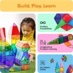 PicassoTiles Magnetic Tiles 60pcs Kids Toys Classroom Sensory Toy for Toddlers STEM Learning Building Blocks, Montessori Pretend Play Magnet Tile Construction Stacking Block Boys Girls Ages 3+ PT60 - Image 3