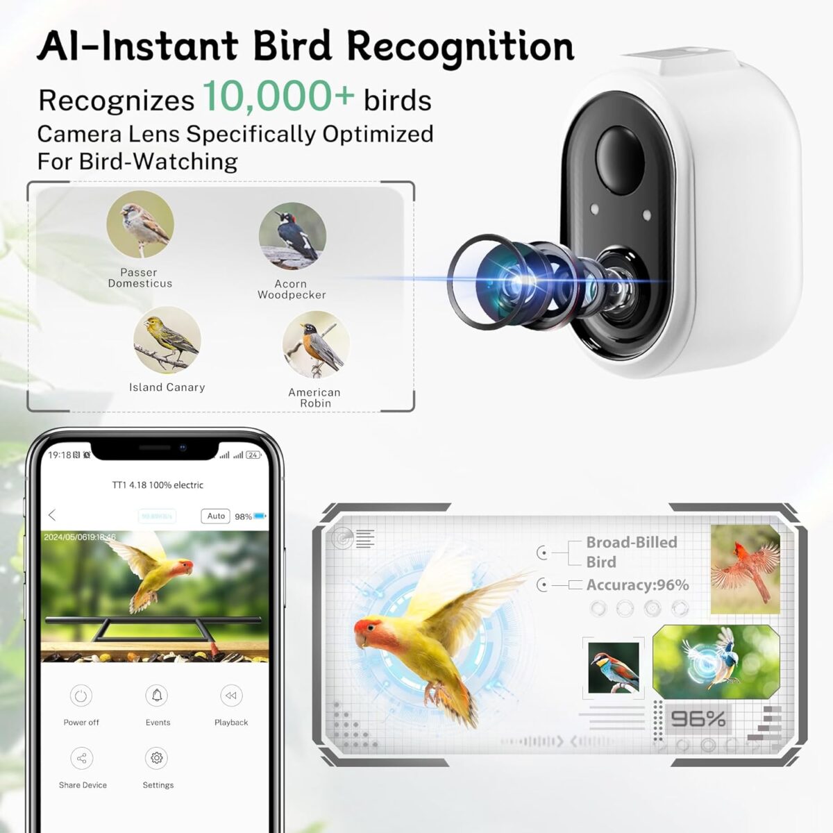 Bird Feeder with Camera, Upgraded 1.5L Smart Bird Feeder with AI Identify for 10000 Plus Bird Species, Auto Capture Bird & Real-time Notifications, Ideal Gift for Bird Lovers (Iron Roof) - Image 2