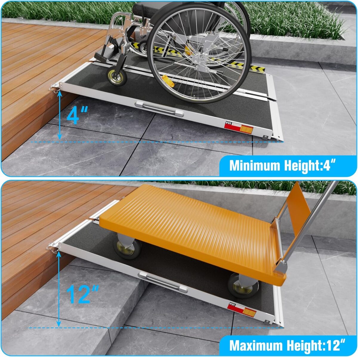 VNN Portable Wheelchair Ramp 4FT, Non-Slip Aluminum Folding Handicap Ramp, Door Threshold Wheelchair Ramps for Home, Wheel Chair Ramp for Home Steps, Scooter Ramp, Doorways - Image 7