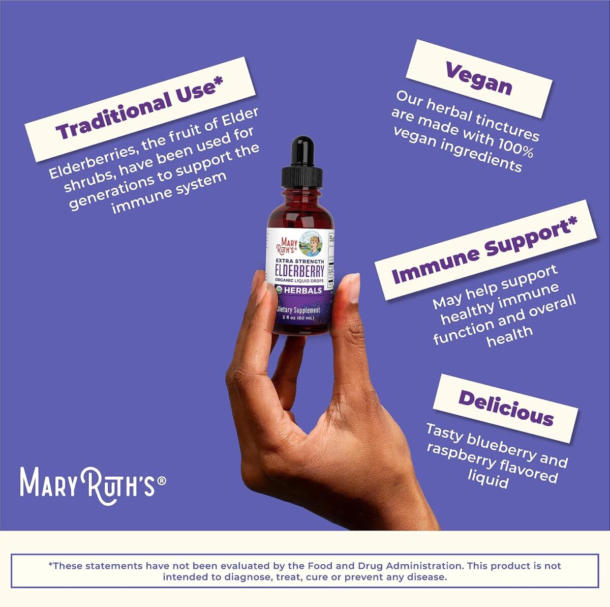 MaryRuth Organics Elderberry Syrup Extra Strength, USDA Organic Elderberry, Sugar Free Adults & Kids Immune Support Supplement for Ages 1+, Clean Label Project Verified®, Vegan, Gluten Free, 2 Fl Oz - Image 8
