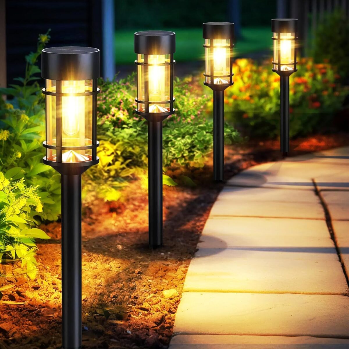 Solar Pathway Lights, 8 Pack LED Solar Lights Outdoor Waterproof, Glass Solar Garden Lights Landscape Lighting for Yard Lawn Walkway Driveway, 3000K - Image 1