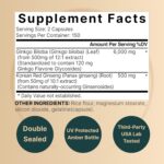 NatureBell Ginkgo Biloba 6,000mg with Panax Ginseng 500mg Per Serving | 300 Capsules – Max Strength Ginko Biloba Extract Supplements - Promotes Memory, Focus, and Brain Health - Image 2