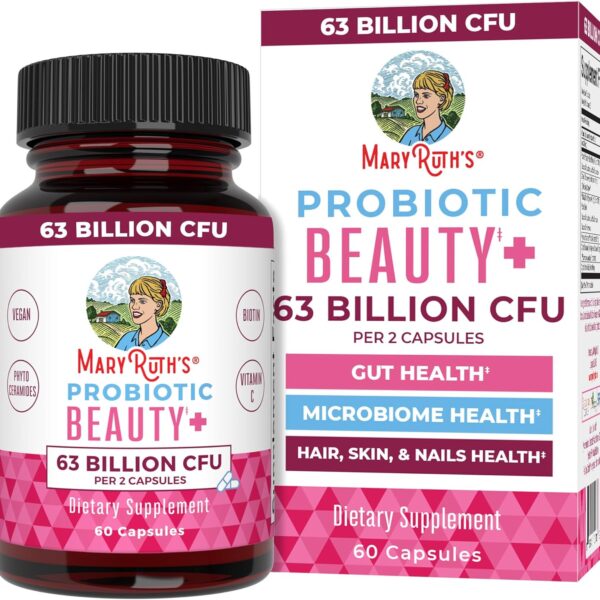 MaryRuth Organics Probiotic Beauty Capsules | Collagen Boost | 1 Month Supply | Vegan Collagen & Probiotic Capsules for Hair, Skin, and Nails | with Biotin for Adults | Non-GMO | 60 Count