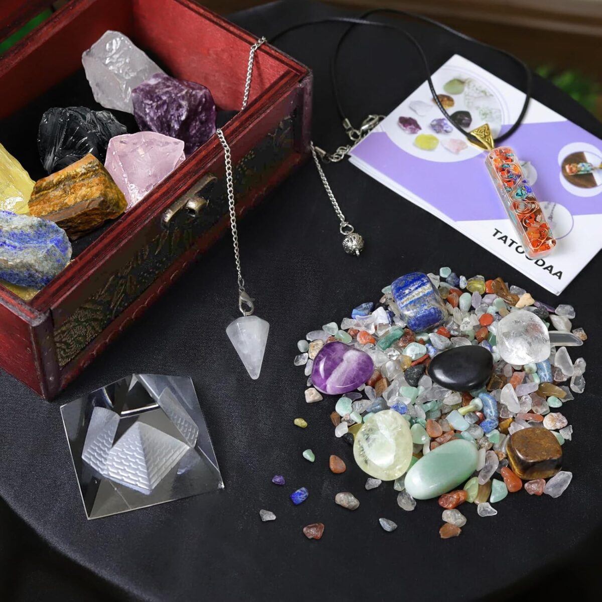Crystals and Healing Stones, 21 Pcs Healing Crystals Set, 7 Chakra Crystal Stones Set Real Natural Raw Selenite Pyramid Reiki Energy Meditation Chakra Kit with Wooden Box, Crystal Gifts Set for Women - Image 2