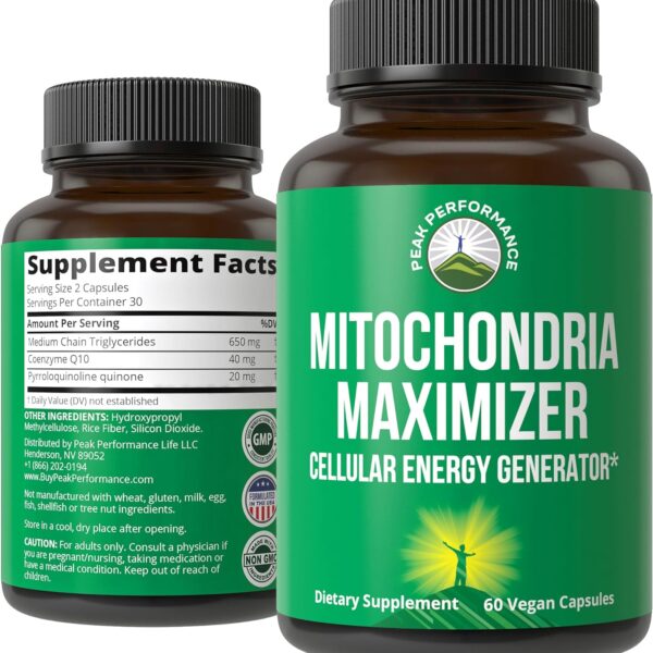 Mitochondria Maximizer with CoQ10 and Active PQQ. Best Mitochondrial Support Supplement with MCT Oil. Natural Cellular Generator for Clean, Focused Energy 60 Vegetarian Capsules