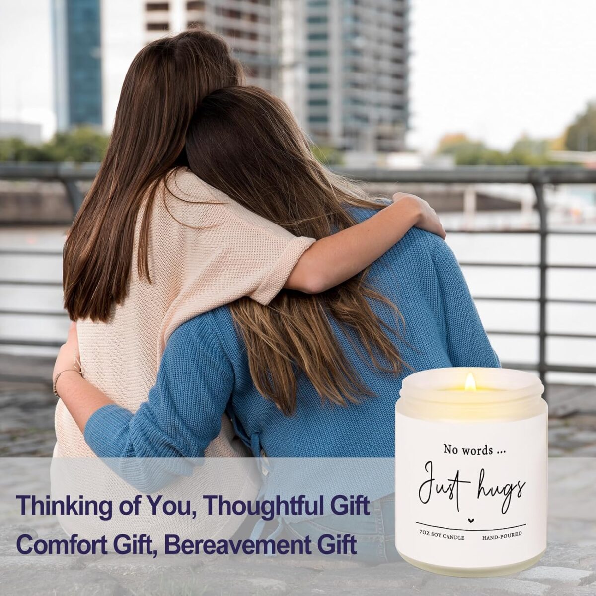 Shqiueos Sympathy Gifts for Loss of Loved One-No Words Just Hugs 7oz Lavender Scented Candle, Bereavement Gift Idea, Memorial, Grief, Thinking of You, Get Well, Comfort Condolence Gift (White) - Image 3