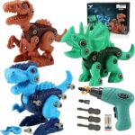 FREE TO FLY Dinosaur Toys for Kids 3-5: Take Apart STEM Learning Toys, Building Construction Sets with Electric Drill, Birthday Gifts for Boys Girls Age 4 5 6 7 8 Year Old