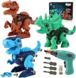 FREE TO FLY Dinosaur Toys for Kids 3-5: Take Apart STEM Learning Toys, Building Construction Sets with Electric Drill, Birthday Gifts for Boys Girls Age 4 5 6 7 8 Year Old