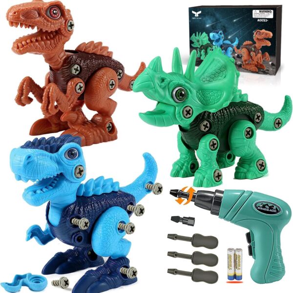 FREE TO FLY Dinosaur Toys for Kids 3-5: Take Apart STEM Learning Toys, Building Construction Sets with Electric Drill, Birthday Gifts for Boys Girls Age 4 5 6 7 8 Year Old