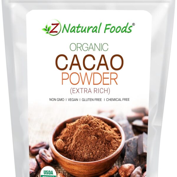 Z Natural Foods Organic Cacao Powder, Nutrition-Packed, Extra-Rich Dark Chocolate Flavor, Perfect for Chocolate Recipes, Shakes, or Smoothies, Non-GMO, Vegan, Gluten-Free, Kosher, 2 lbs