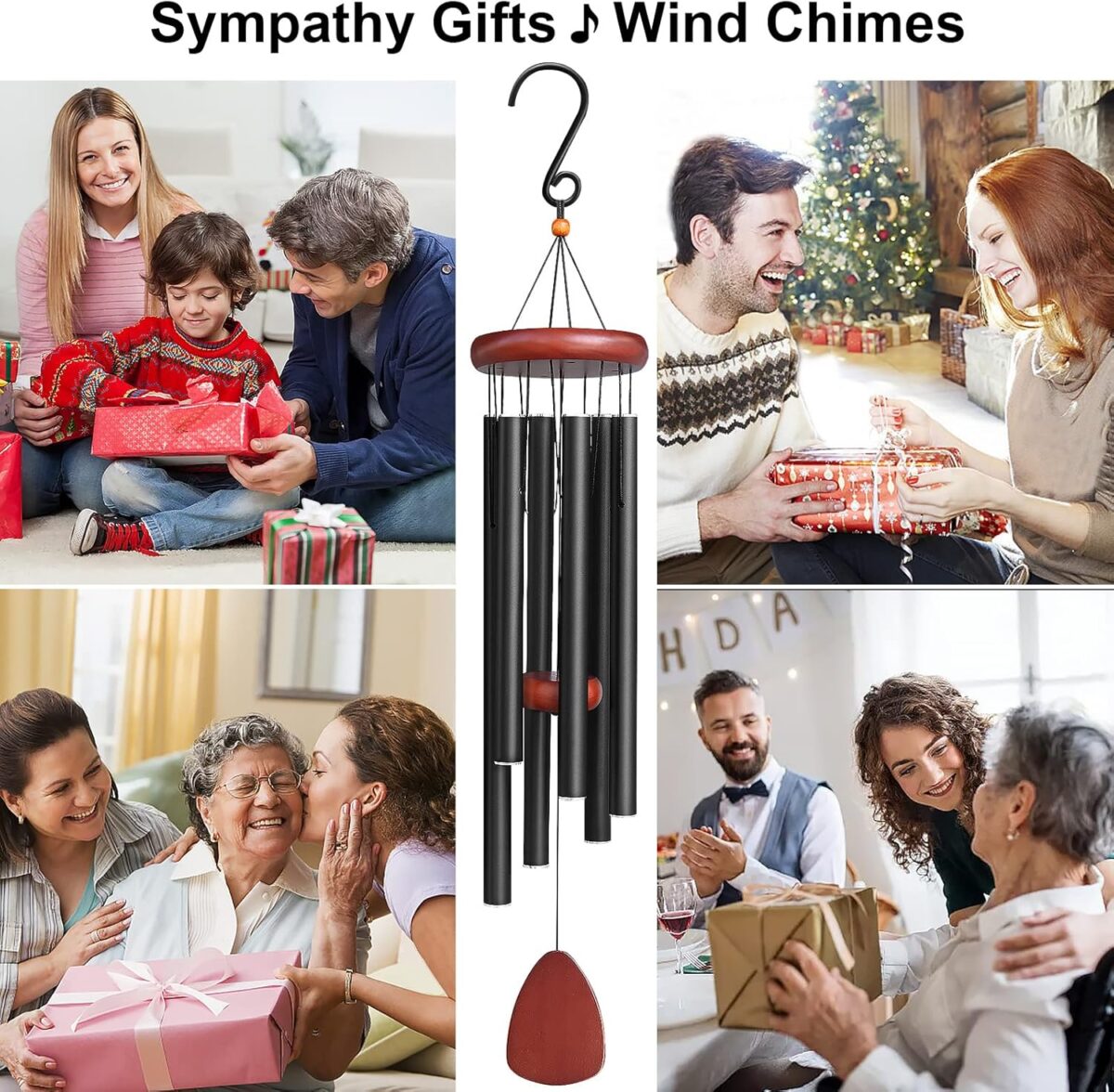 Large Aluminium Wind Chimes Outside, Soothing Melodic Wind Chime, Suitable Outdoor Garden Patio Decor, Gift for Mom Women Neighbors (36 Inches Black) - Image 6