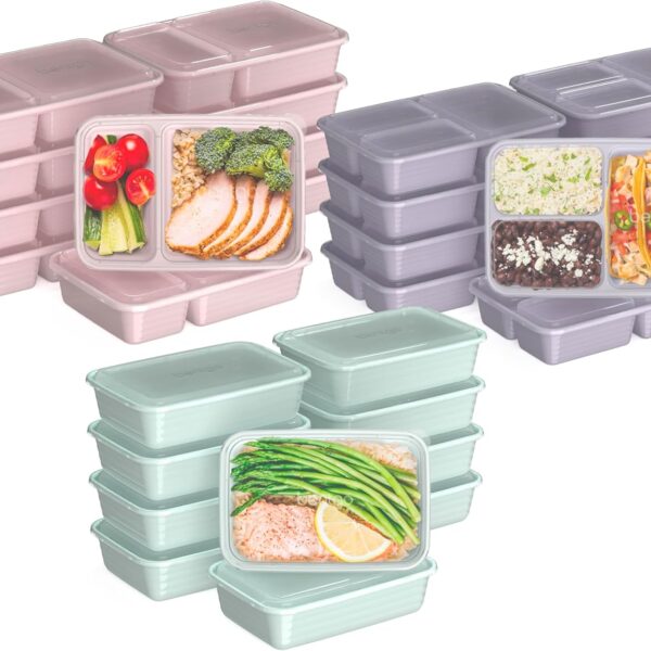 Bentgo Prep 60-Piece Meal Prep Kit - Reusable Food Containers 1-Compartment, 2-Compartment, & 3-Compartments for Healthy Eating - Microwave, Freezer, & Dishwasher Safe (Floral Pastels)