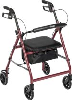 Drive Medical Aluminum Rollator Walker Fold Up and Removable Back Support, Padded Seat, 6" Wheels, Red