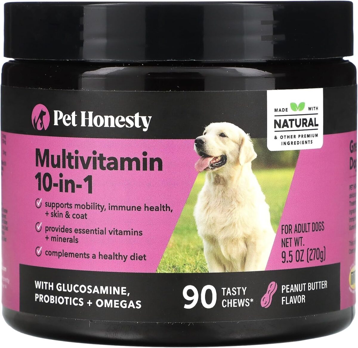 Pet Honesty Multivitamin Dog Supplement, Glucosamine chondroitin for Dogs, Probiotics, Omega Fish Oil, Dog Supplements & Vitamins, Vitamins for Skin and Coat Allergies, (Peanut Butter 90 ct) - Image 1