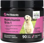 Pet Honesty Multivitamin Dog Supplement, Glucosamine chondroitin for Dogs, Probiotics, Omega Fish Oil, Dog Supplements & Vitamins, Vitamins for Skin and Coat Allergies, (Peanut Butter 90 ct)