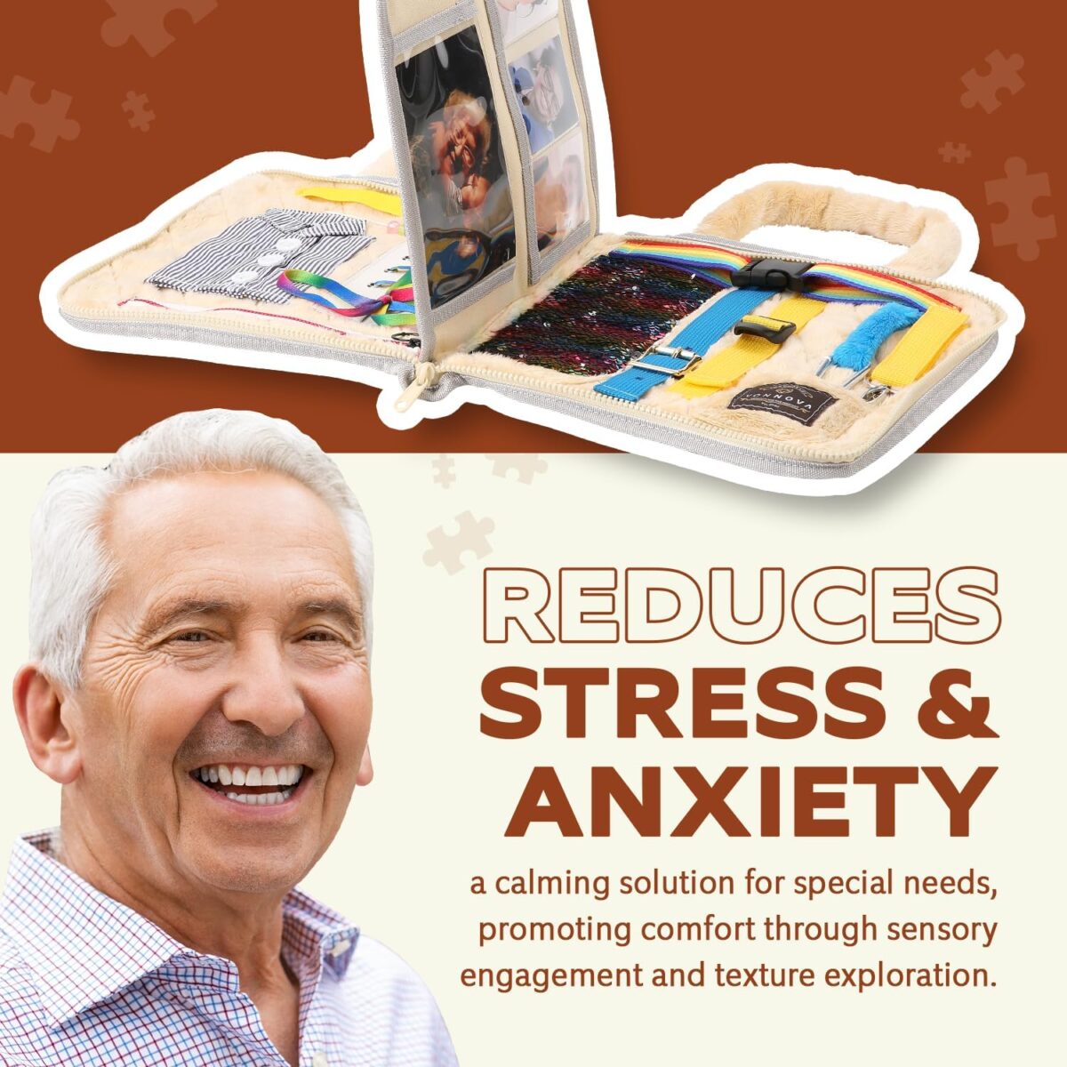 VonNova Fidget Blanket - Dementia Products for Elderly - Fidget Blanket for Adults with Dementia - Alzheimers Activities - Lap Blankets for Elderly - Busy Board - Image 3