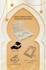 ihvan Online Muslim Prayer Rug and Beads with Portable Elegant Fabric Bag, Janamaz, Sajadah, Soft Islamic Prayers Rug, Islamic Gifts for Eid Ramadan, Travel Prayer Carpet Mat, Taffeta Fabric, Ecru - Image 5